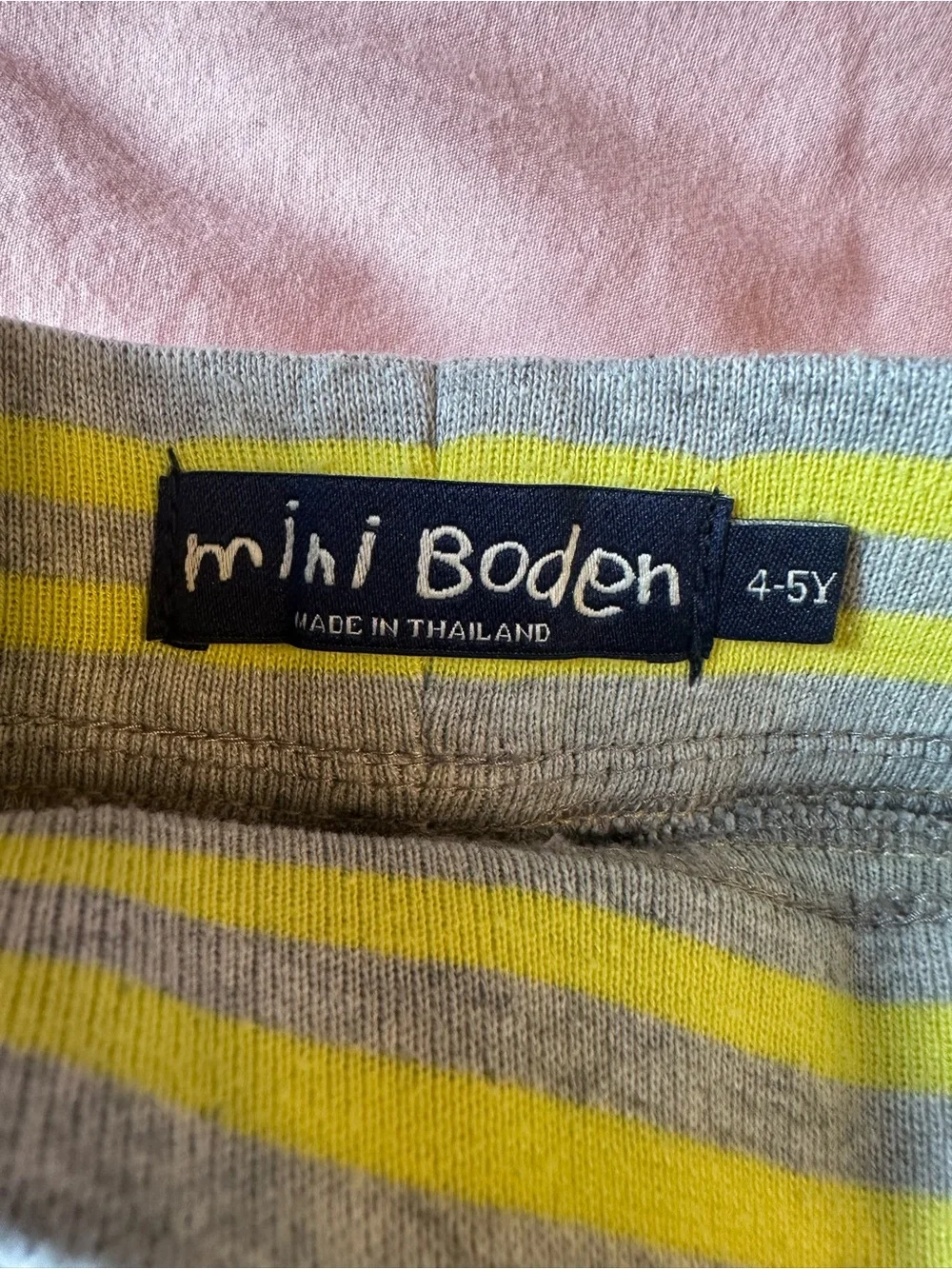 Mini Boden Blue Denim Skirt with Yellow Stripe Waistband and Pink Drawstring